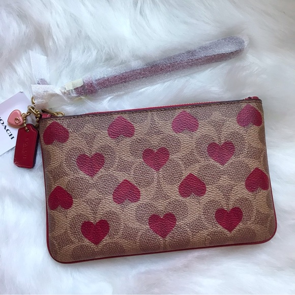 ❤️ Coach Small Wristlet In Signature Canvas With Heart Print - Picture 3 of 11